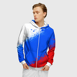 Толстовка 3D на молнии мужская Флаг России - триколор, цвет: 3D-белый — фото 2