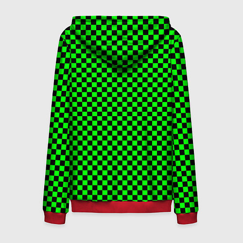 Мужская толстовка на молнии Зелёная шахматка - паттерн / 3D-Красный – фото 2