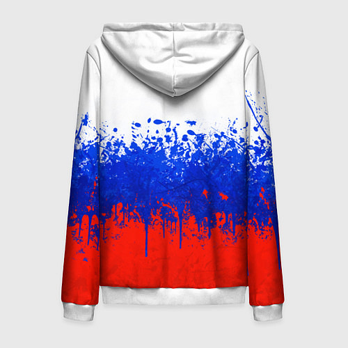 Мужская толстовка на молнии Флаг России с горизонтальными подтёками / 3D-Белый – фото 2