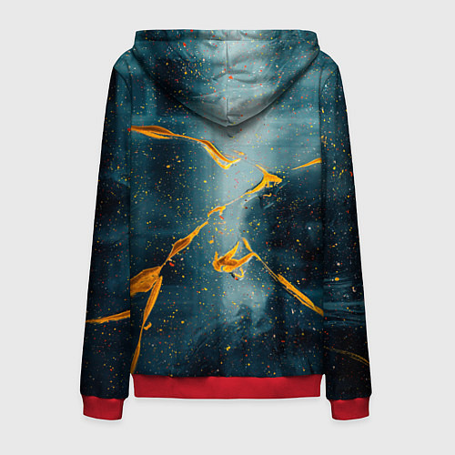 Мужская толстовка на молнии Синий мрачный туман и оранжевые краски / 3D-Красный – фото 2