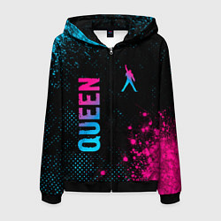 Толстовка 3D на молнии мужская Queen - neon gradient: надпись, символ, цвет: 3D-черный