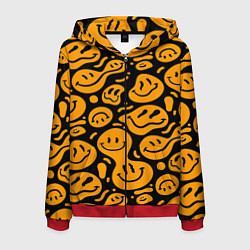 Толстовка 3D на молнии мужская Растекающийся оранжевый смайл, цвет: 3D-красный