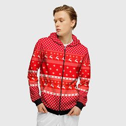 Толстовка 3D на молнии мужская Праздничный красный свитер, цвет: 3D-черный — фото 2