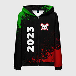 Толстовка 3D на молнии мужская Кролик НГ злой: надпись, символ, цвет: 3D-черный