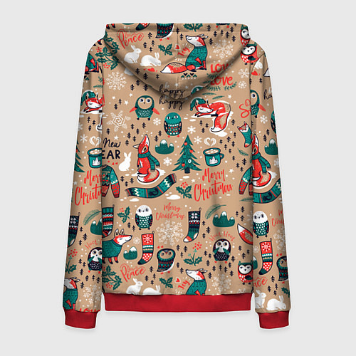 Мужская толстовка на молнии New Year Merry Christmas / 3D-Красный – фото 2