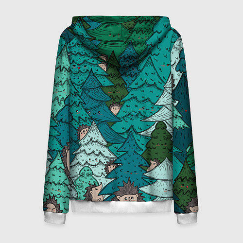Мужская толстовка на молнии Ежи в еловом лесу / 3D-Белый – фото 2