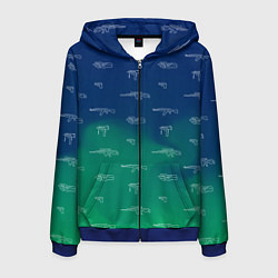 Толстовка 3D на молнии мужская Стволы автоматы паттерн, цвет: 3D-синий
