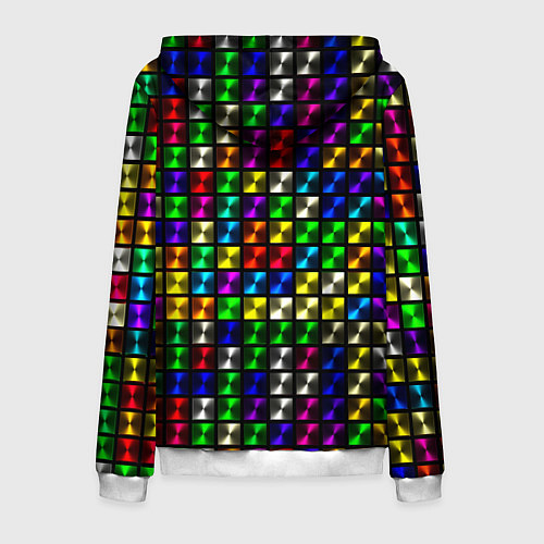 Мужская толстовка на молнии Разноцветные неоновые квадраты / 3D-Белый – фото 2