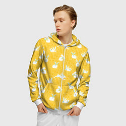 Толстовка 3D на молнии мужская Кролики на пшеничном поле, цвет: 3D-белый — фото 2