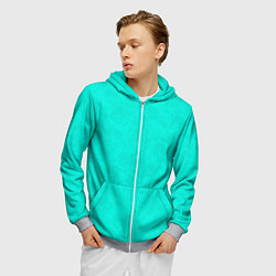 Толстовка 3D на молнии мужская Яркий бирюзовый текстурированный, цвет: 3D-меланж — фото 2
