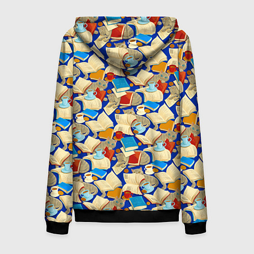 Мужская толстовка на молнии Книги и котики / 3D-Черный – фото 2