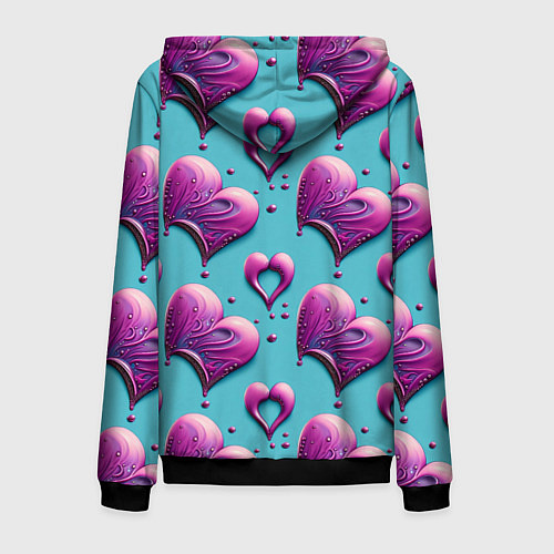 Мужская толстовка на молнии Паттерн сердца и капли / 3D-Черный – фото 2