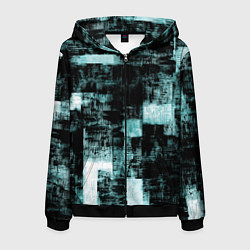 Толстовка 3D на молнии мужская Абстракт голубой на чёрном, цвет: 3D-черный