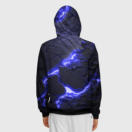 Мужская толстовка на молнии Красивая синяя неоновая лава / 3D-Черный – фото 4
