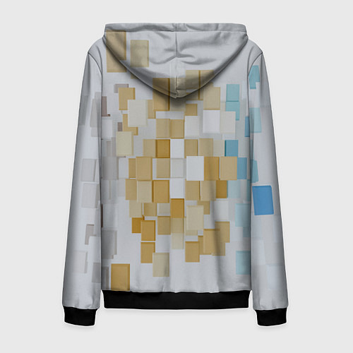 Мужская толстовка на молнии Геометрические золотые, синие и белые кубы / 3D-Черный – фото 2