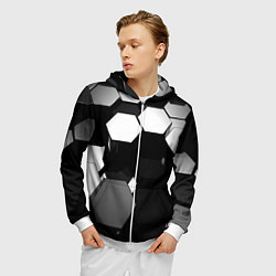 Толстовка 3D на молнии мужская Хромированная броня сталь, цвет: 3D-белый — фото 2