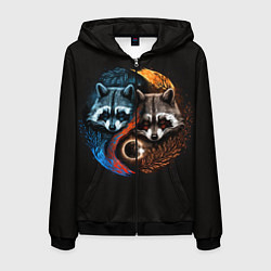 Толстовка 3D на молнии мужская Инь-янь еноты, цвет: 3D-черный