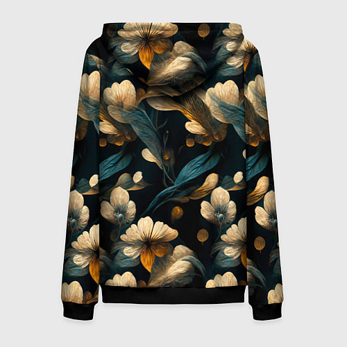 Мужская толстовка на молнии Узор цветочный паттерн / 3D-Черный – фото 2