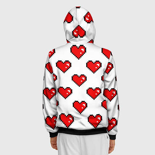 Мужская толстовка на молнии Сердца в стиле пиксель-арт / 3D-Черный – фото 4