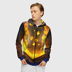 Толстовка 3D на молнии мужская Куб с огнём, цвет: 3D-синий — фото 2