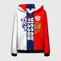 Толстовка 3D на молнии мужская Russia national team: white blue red, цвет: 3D-черный