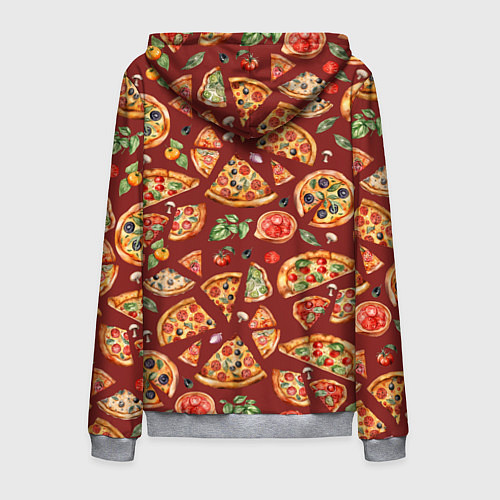 Мужская толстовка на молнии Кусочки пиццы ассорти - акварельный паттерн / 3D-Меланж – фото 2