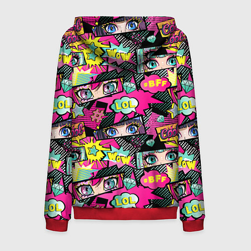 Мужская толстовка на молнии Глаза аниме-девушки: cool pattern / 3D-Красный – фото 2