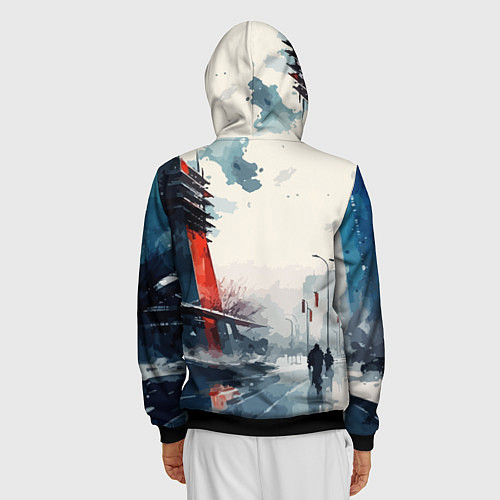 Мужская толстовка на молнии Наш город - коллекция Бело-сине-красный - Хуф и Ся / 3D-Черный – фото 4