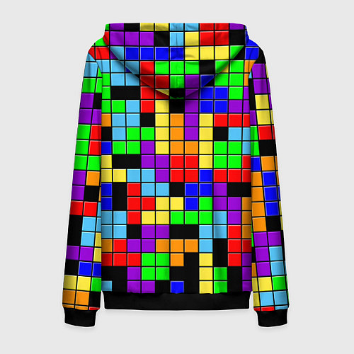 Мужская толстовка на молнии Тетрис цветные блоки / 3D-Черный – фото 2