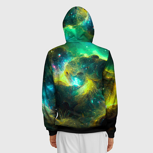 Мужская толстовка на молнии Небула в космосе в зеленых тонах - нейронная сеть / 3D-Черный – фото 4