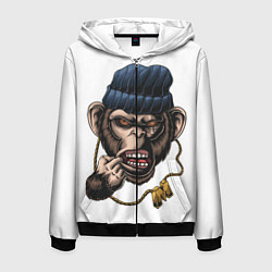 Толстовка 3D на молнии мужская Макака гангстер, цвет: 3D-черный