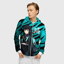 Толстовка 3D на молнии мужская Хаширо Токито - клинок рассекающий демонов, цвет: 3D-белый — фото 2