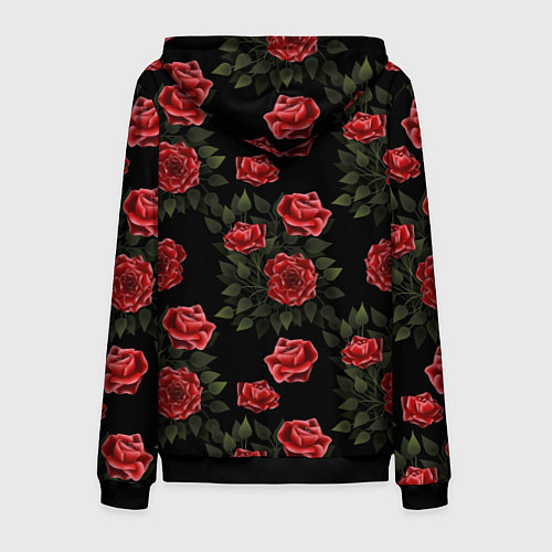 Мужская толстовка на молнии Красные розы на черном - паттерн / 3D-Черный – фото 2
