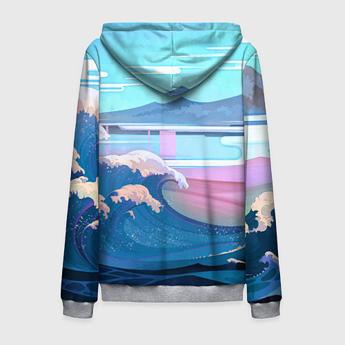 Мужская толстовка на молнии Japan - landscape - waves / 3D-Меланж – фото 2