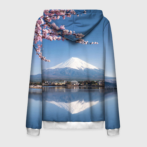 Мужская толстовка на молнии Цветущая сакура на фоне Фудзиямы - Япония / 3D-Белый – фото 2