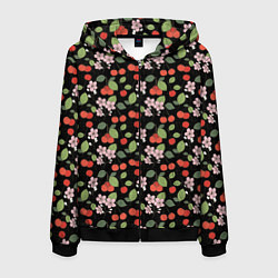 Толстовка 3D на молнии мужская Паттерн цветы и вишня, цвет: 3D-черный