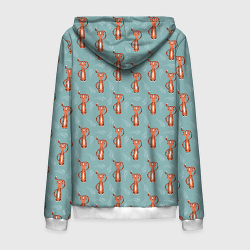 Мужская толстовка на молнии Тигр на голубом фоне / 3D-Белый – фото 2