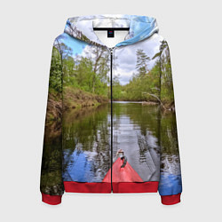 Толстовка 3D на молнии мужская Красная байдарка, цвет: 3D-красный