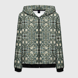 Толстовка 3D на молнии мужская Белые цветочки на сером фоне, цвет: 3D-черный