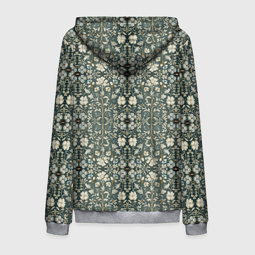 Мужская толстовка на молнии Белые цветочки на сером фоне / 3D-Меланж – фото 2
