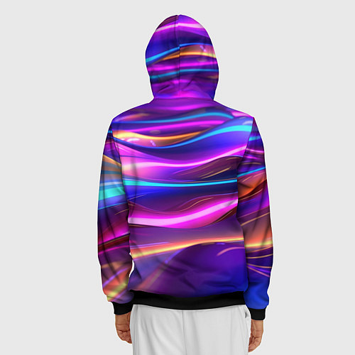 Мужская толстовка на молнии Неоновые волны / 3D-Черный – фото 4