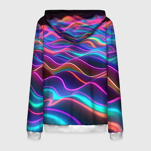 Мужская толстовка на молнии Синие и фиолетовые волны / 3D-Белый – фото 2