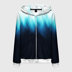 Толстовка 3D на молнии мужская Синее пламя огня на черном, цвет: 3D-белый