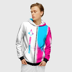 Толстовка 3D на молнии мужская Assassins Creed neon gradient style: по-вертикали, цвет: 3D-черный — фото 2