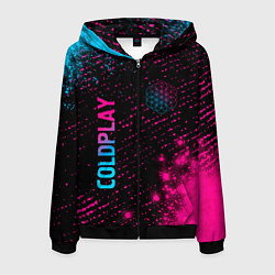 Толстовка 3D на молнии мужская Coldplay - neon gradient: надпись, символ, цвет: 3D-черный