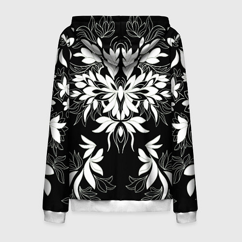 Мужская толстовка на молнии Цветы орнамент чб / 3D-Белый – фото 2
