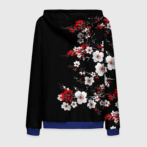 Мужская толстовка на молнии Белая и красная сакура - цветение / 3D-Синий – фото 2
