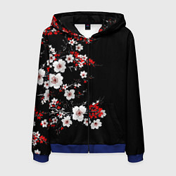 Толстовка 3D на молнии мужская Белая и красная сакура - цветение, цвет: 3D-синий