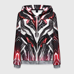 Толстовка 3D на молнии мужская Неоновая кибер броня красная, цвет: 3D-меланж