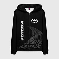 Толстовка 3D на молнии мужская Toyota speed на темном фоне со следами шин: надпис, цвет: 3D-черный
